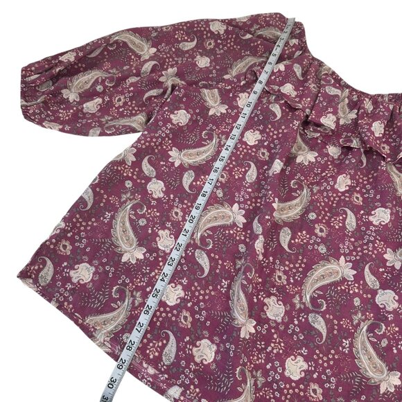 Cato Womens Paisley Print Dusty Pink Peasant Blouse Ruffle Neckline SZ 22/24W - Picture 7 of 10